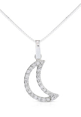 תליון זהב לבן ויהלומים בצורת סהר עדין